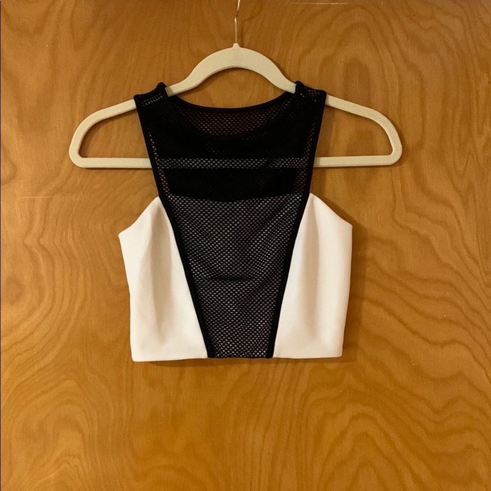 Express Black and White Crop Tank Top with Cut Out Design